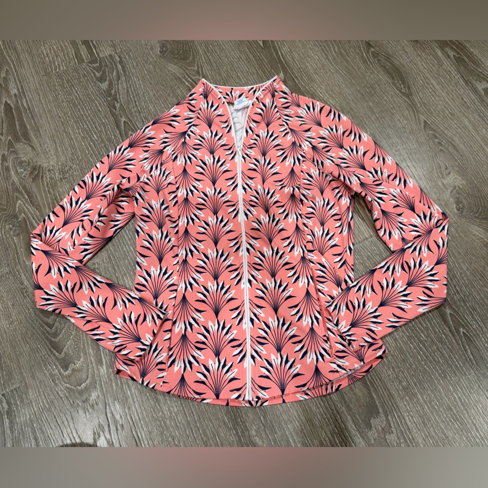 Sigrid Olsen Coral and Navy Leaf Print Jacket